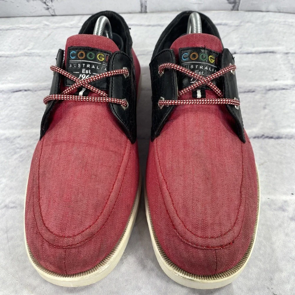 COOGI Australia‎ Men's Boat Shoes Size 10.5 Red Black CM1312 Canvas Faux Leather
